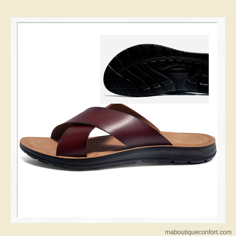 Mules  Homme Aspect Cuir - Antidérapantes à Semelle Souple