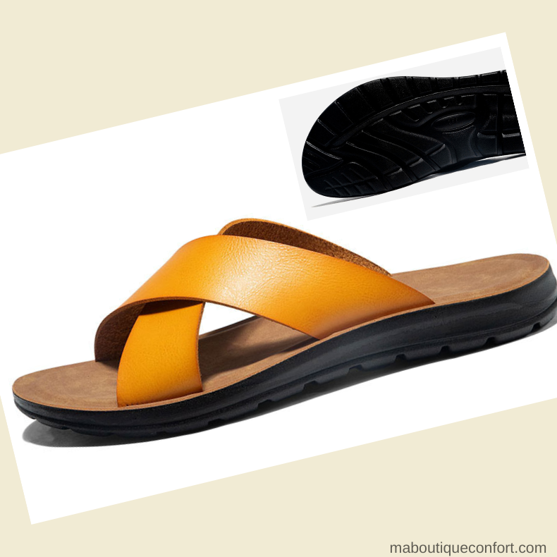 Mules  Homme Aspect Cuir - Antidérapantes à Semelle Souple