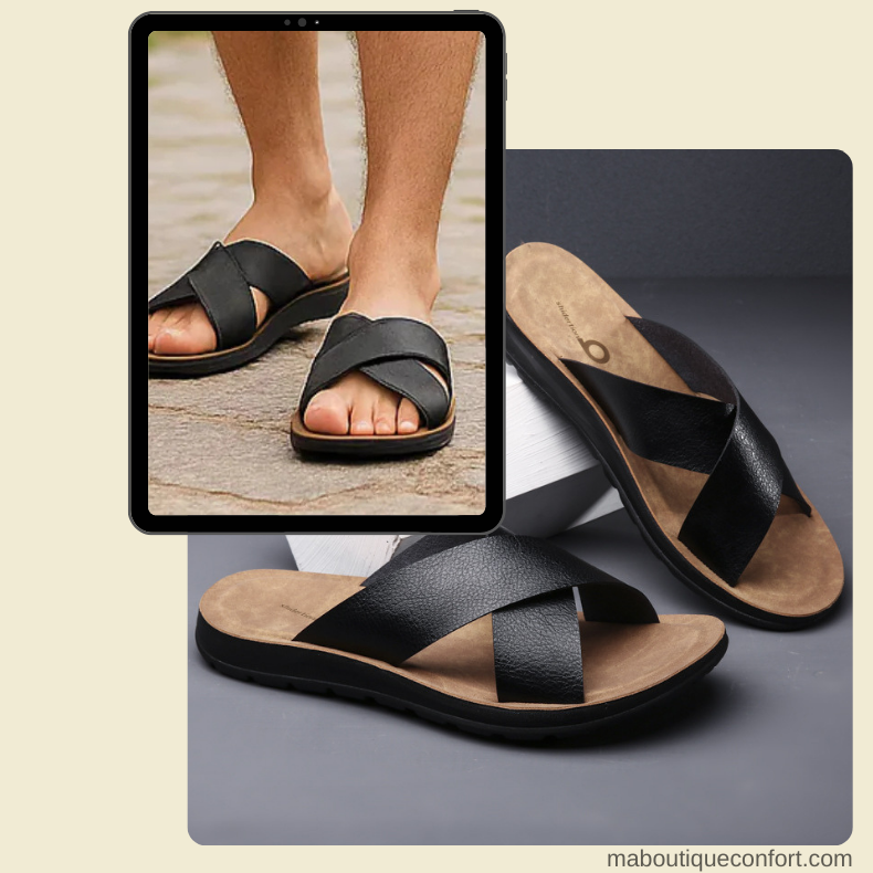 Homme portant des mules noires