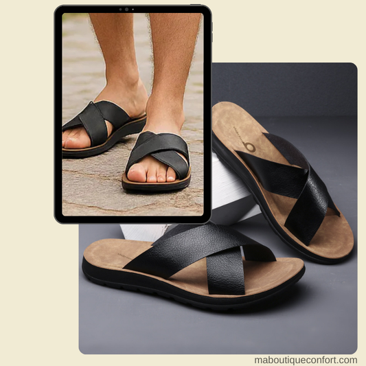 Homme portant des mules noires