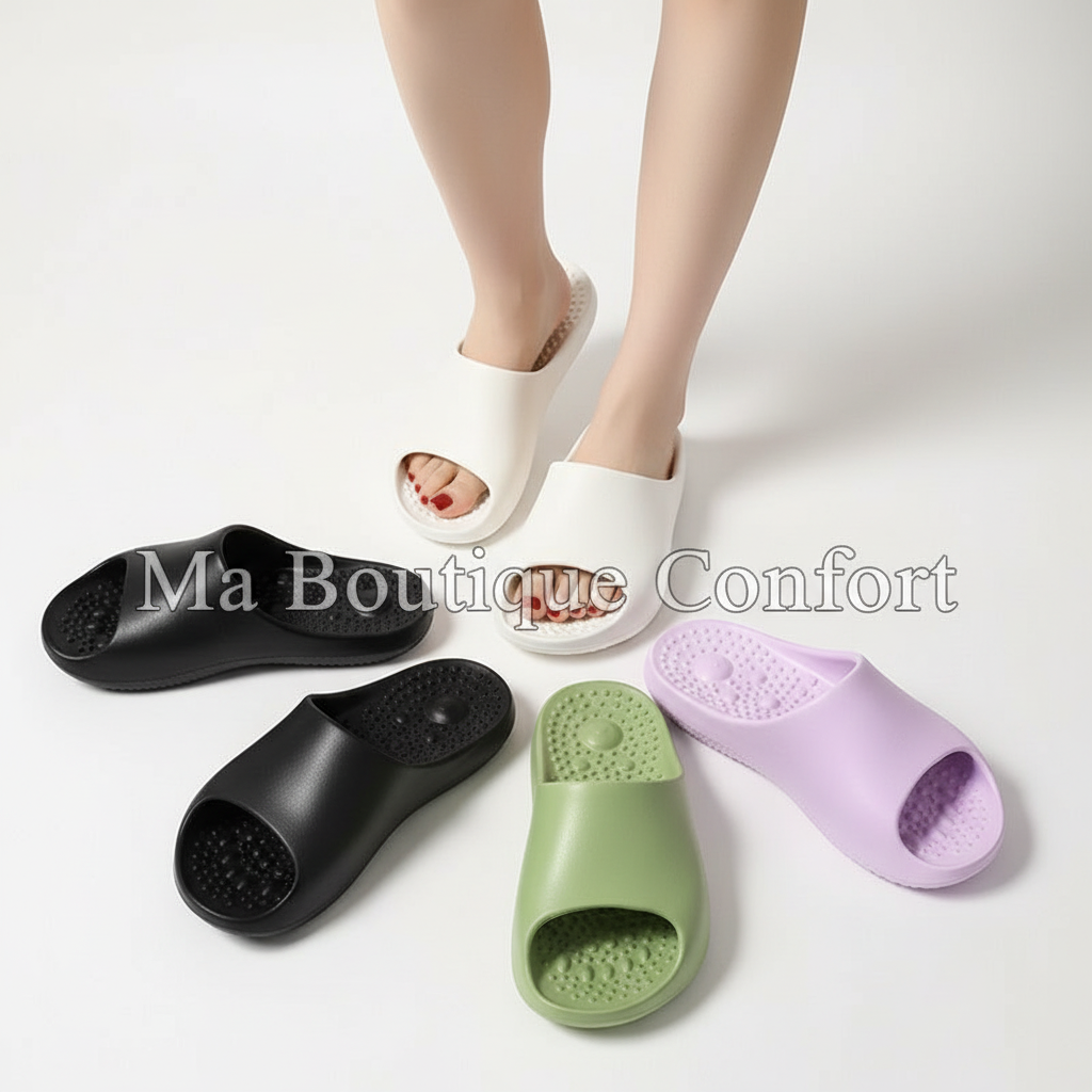 Femme portant des mules automassantes unisexe 