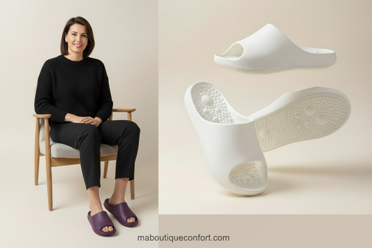 Femme portant des mules automassantes