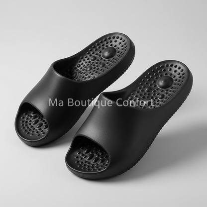 Mules noires à picots avec filigrane