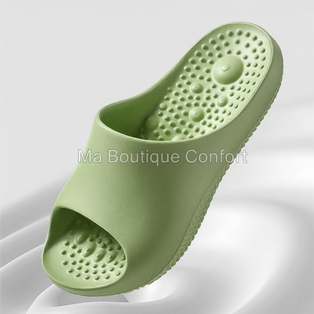 Mules vertes à picots avec filigrane