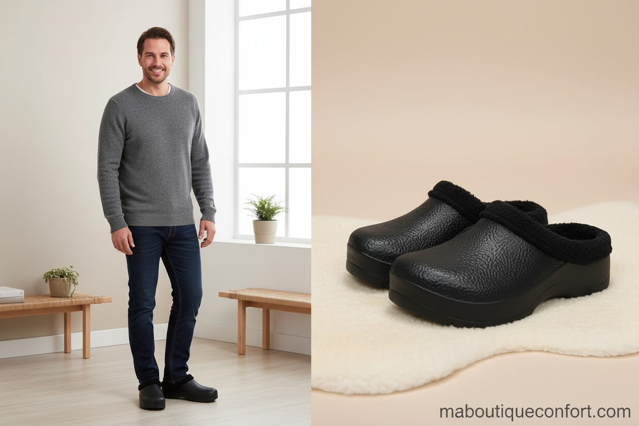 Homme portant des pantoufles confortables