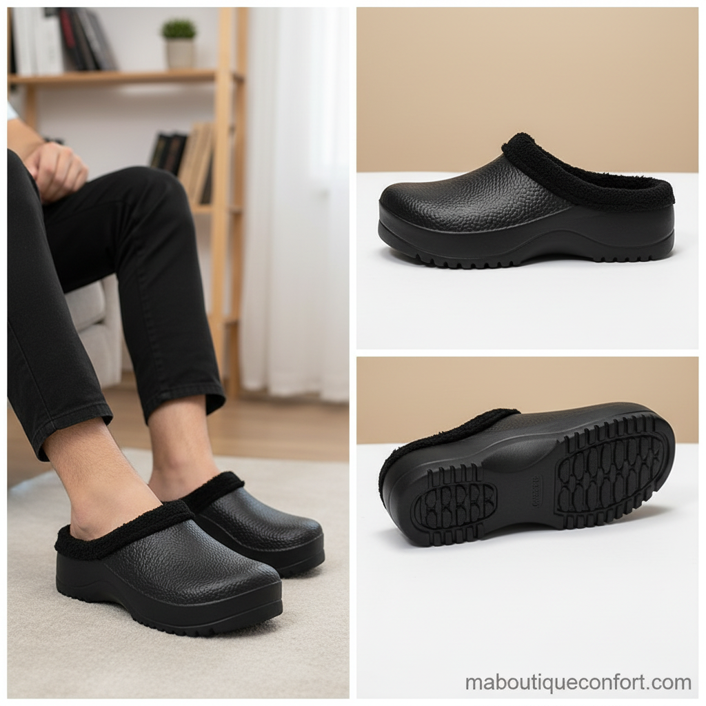 Homme portant des pantoufles chaudes