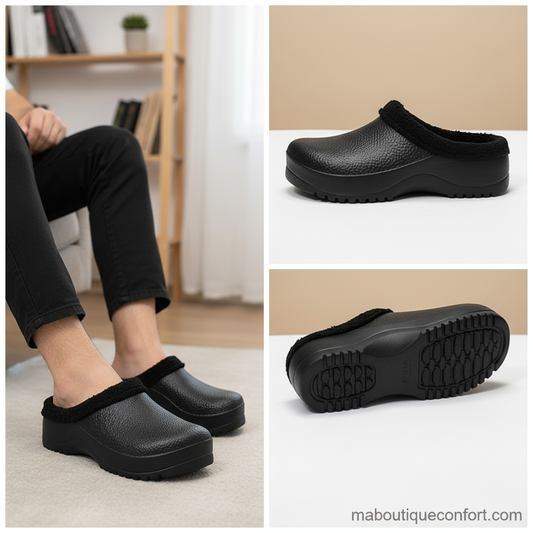 Homme portant des pantoufles chaudes