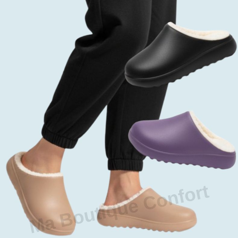 Femme portant des pantoufles confortables