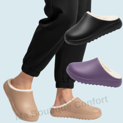 Femme portant des pantoufles confortables