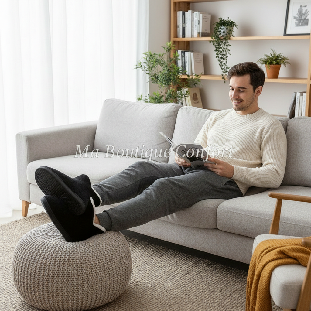 Homme portant des chaussons en coton peluche