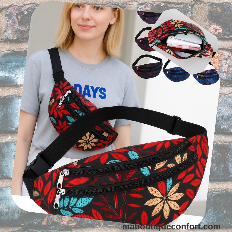 Femme  portant un sac banane 