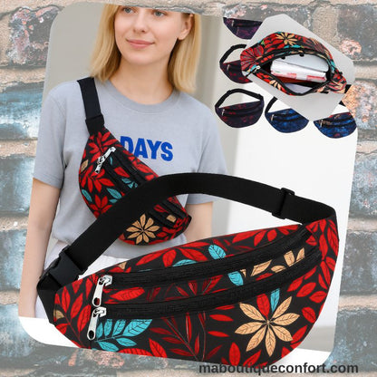Femme  portant un sac banane 