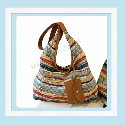 Sac à Main en Paille Rayé - Bag Femme Tendance Casual et Bohème