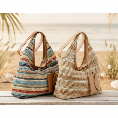 Sac à Main en Paille Rayé - Bag Femme Tendance Casual et Bohème