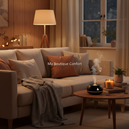 Diffuseur d’arômes USB avec effet flamme LED et brume apaisante