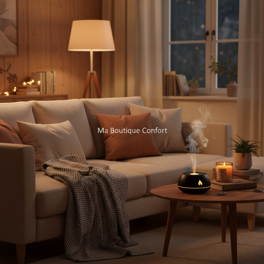 Diffuseur d’arômes USB avec effet flamme LED et brume apaisante