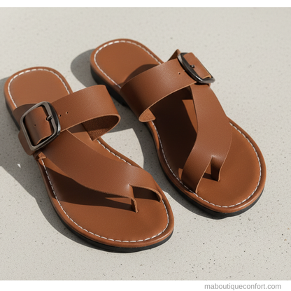 Sandales Femme Confortables Plates à Boucle et entre-doigts