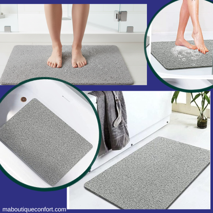 femme posant les pieds sur le tapis après la douche