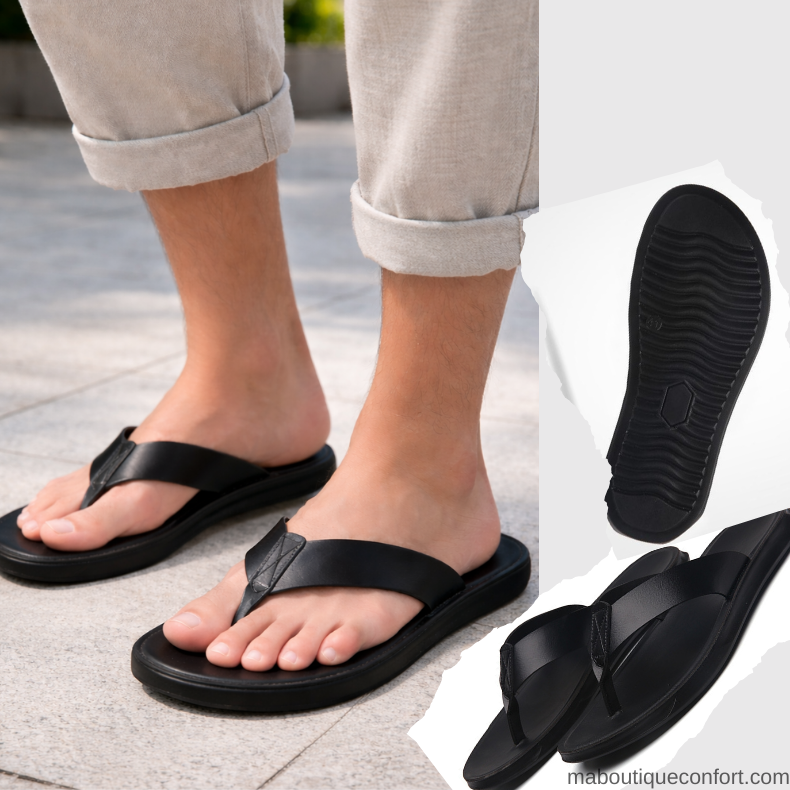 Homme portant des tongs noires